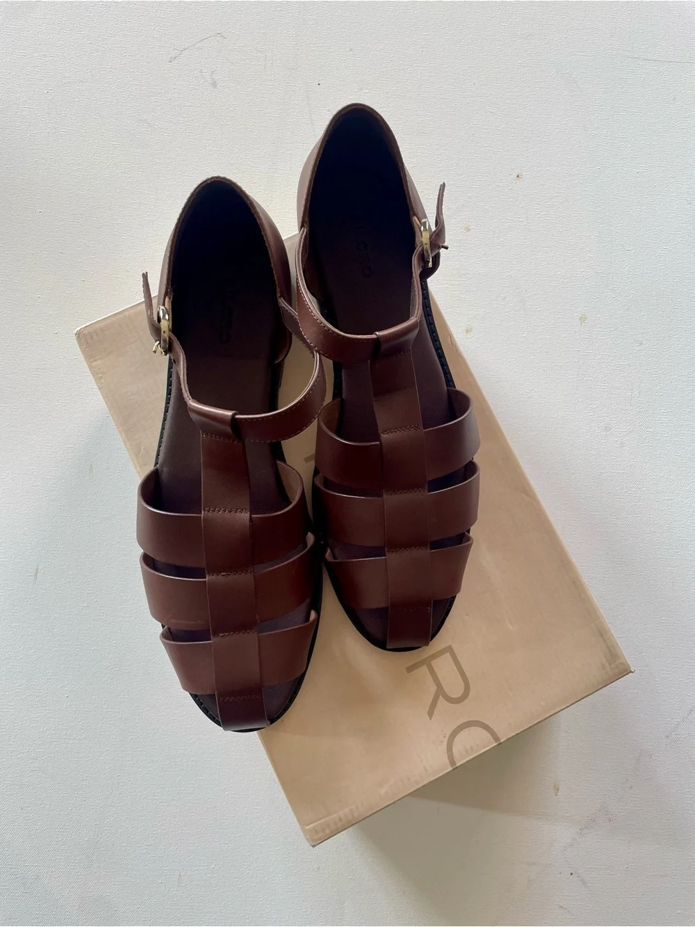 Anthropologie Pilcro Brown Leather T-Strap Fisherman Flats